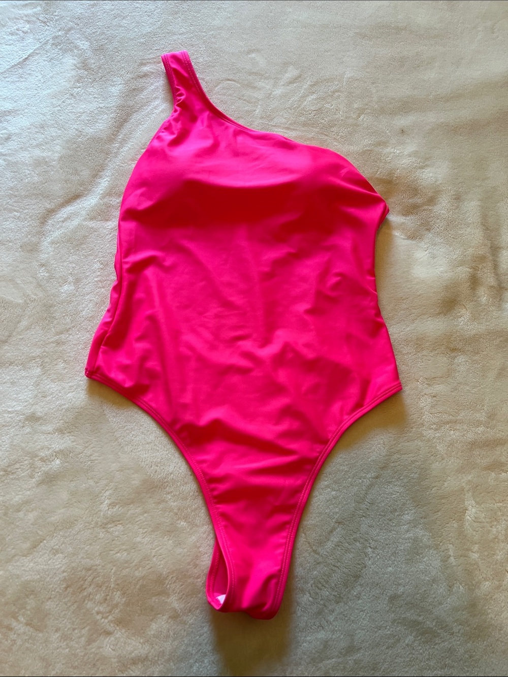 SHEIN Hot Pink One-Shoulder One-Piece Thong Swimsuit